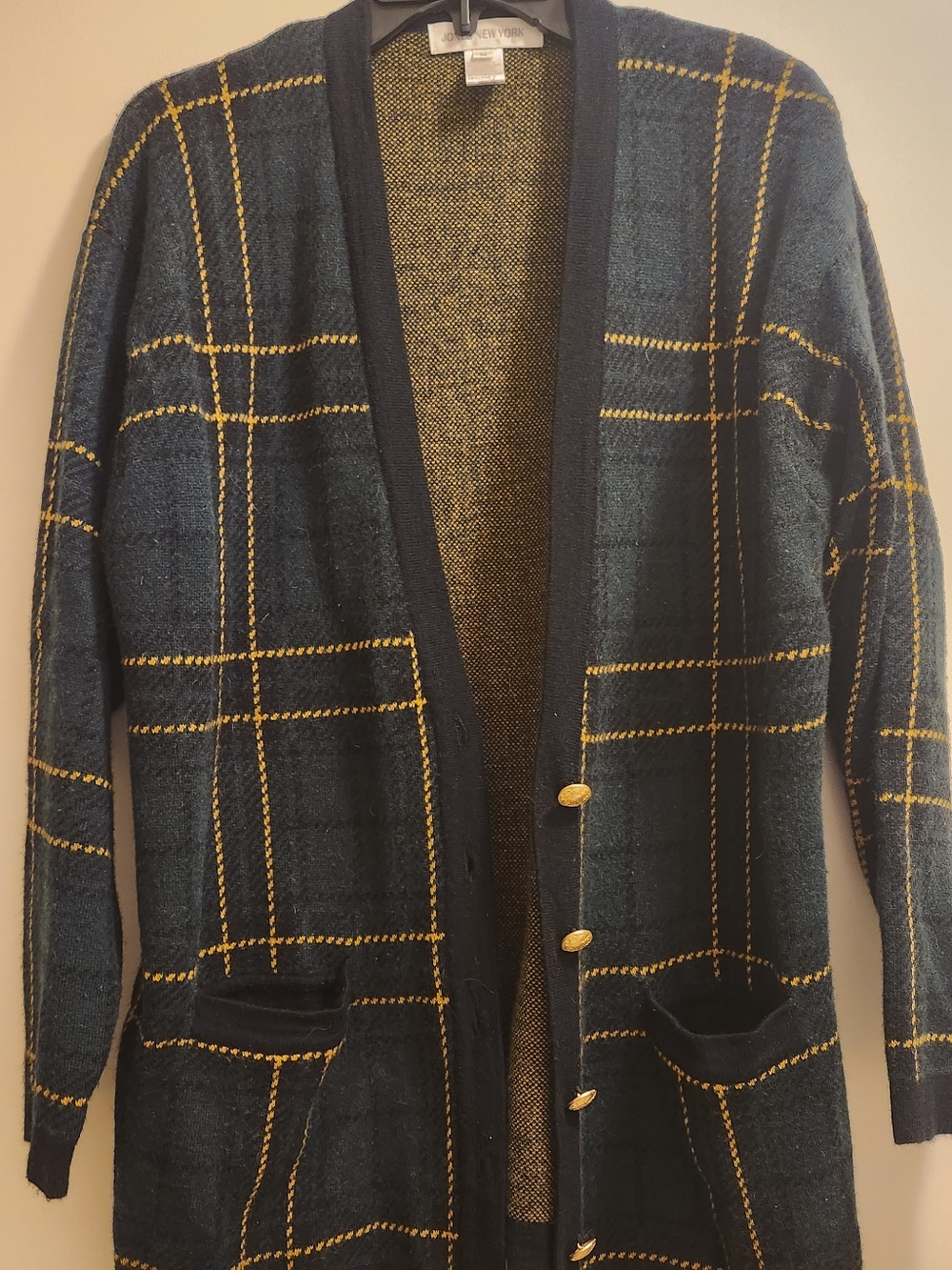 Vintage Jones New York Women's Green Plaid Cardigan, Medium